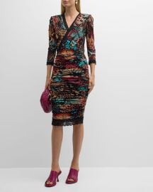 Fuzzi Butterfly-Print Lace-Trim Tulle Midi Dress at Neiman Marcus