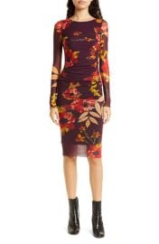 Fuzzi Floral Print Long Sleeve Midi Dress at Nordstrom