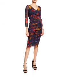 Fuzzi Leaf-Print Ruched Bodycon Dress at Neiman Marcus