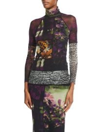 Fuzzi Mixed-Print Long-Sleeve Turtleneck at Neiman Marcus