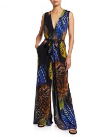 Fuzzi Sleeveless Printed Wide-Leg Jumpsuit at Neiman Marcus