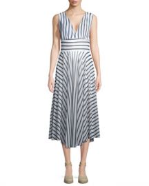 Fuzzi Striped Hollywood V-Neck Dress at Neiman Marcus