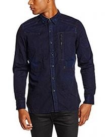 G-Star Raw Men s Powel Long Sleeve Button Down Shirt Blue at Amazon