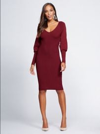 GABRIELLE UNION COLLECTION - MAROON V-NECK SWEATER DRESS at NY&Co