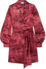 GANNI - Belted printed stretch-silk satin wrap mini dress at Net A Porter