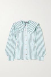 GANNI - Feathery striped cotton-poplin blouse at Net A Porter