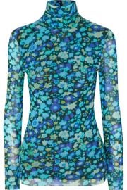 GANNI - Floral-print stretch-mesh turtleneck top at Net A Porter