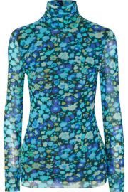 GANNI - Floral-print stretch-mesh turtleneck top at Net A Porter