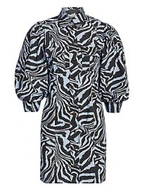 GANNI - Puff-Sleeve Zebra Mini Shirtdress at Saks Fifth Avenue