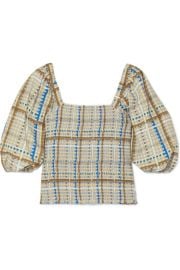 GANNI - Shirred checked cotton-poplin top at Net A Porter