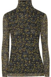 GANNI   Tilden floral-print mesh turtleneck top at Net A Porter