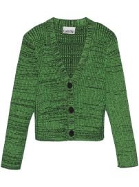 GANNI Cropped Melange Knit Cardigan Green at Farfetch