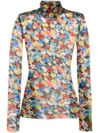 GANNI Floral Print Mesh Blouse - Farfetch at Farfetch