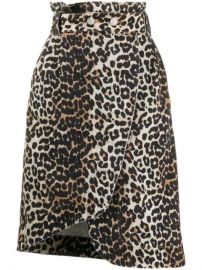 GANNI Leopard Print Asymmetric Denim Skirt  - Farfetch at Farfetch