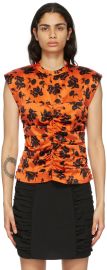 GANNI Orange Black Silk Stretch Satin Top SSENSE at Ssense