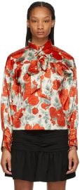 GANNI Red Beige Silk Floral Oversized Blouse SSENSE at Ssense