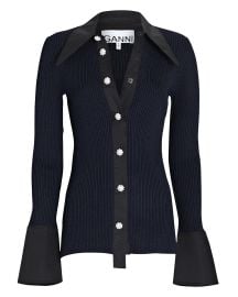 GANNI Rib Knit Polo Cardigan at Intermix