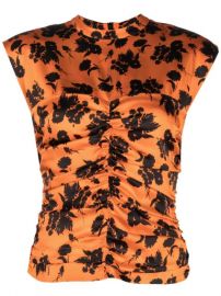 GANNI Ruched Floral Sleeveless Top - Farfetch at Farfetch