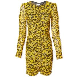 GANNI Ruched Mini Dress Spectra Yellow at END.