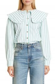 GANNI Stripe Ruffle Collar Cotton Poplin Blouse   Nordstrom at Nordstrom