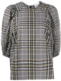 GANNI check-print Seersucker Blouse - Farfetch at Farfetch