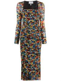 GANNI floral-print Ruched Midi Dress - Farfetch at Farfetch