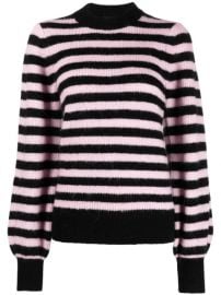 GANNI horizontal-stripe puff-sleeve Jumper - Farfetch at Farfetch