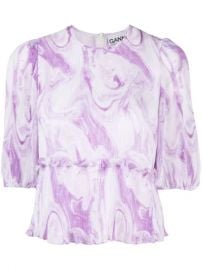 GANNI marble-print Pleated Blouse - Farfetch at Farfetch