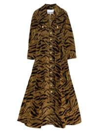 GANNI tiger-pattern button-up Maxi Dress Brown at Farfetch