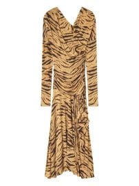 GANNI tiger-print Draped Midi Dress Neutrals at Farfetch