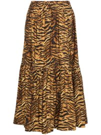 GANNI tiger-striped Poplin Midi Skirt - at Farfetch