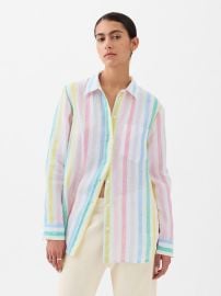 GAP 100 Linen Boyfriend Shirt in Multi Color Stripe at Gap