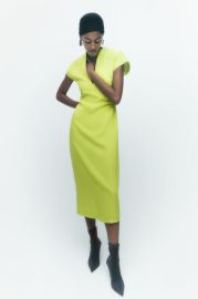 GATHERED MIDI DRESS - Lime green United States at Zara