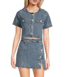 GB Woven Denim Coordinating Pearl Button Top Dillardx27s at Dillards