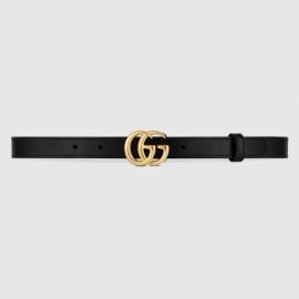 GG Marmont thin leather belt with shiny buckle at Gucci