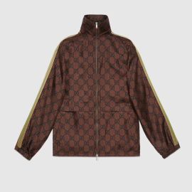 GG Supreme print silk zip-up jacket at Gucci