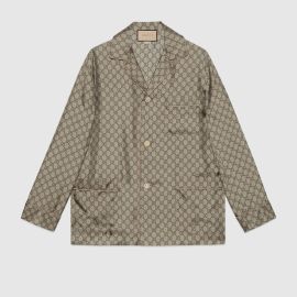 GG supreme print silk jacket in beige and ebony US at Gucci