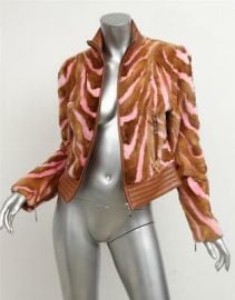 GIANNI VERSACE COUTURE Stripe Tan Pink MINK Fur Leather Bomber Jacket Coat 428 at eBay