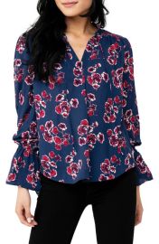 GIBSONLOOK Floral Print Tie Neck Blouse at Nordstrom