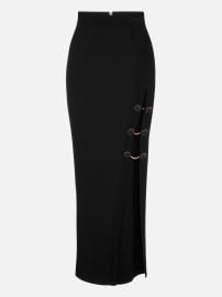 GK96S41E2 Elisabetta Franchi Long skirt in shiny viscose with twin buttons at Bvono