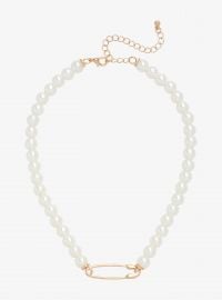 GOLD SAFETY PIN PEARL CHOKER at Hot Topic