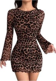 GORGLITTER Women's Y2k Mesh Sheer Leopard Print Mini Dress Concert Outfits at Amazon