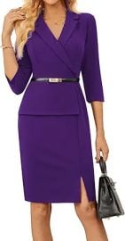 GRACE KARIN Women's Bodycon Work Dress 3/4 Sleeve Church Teacher Business Office Wear to Work Sheath Suit Dresses with Belt at Amazon