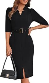 GRACE KARIN Women's Work Dress 3/4 Sleeve V Neck Bodycon Dress with Belt at Amazon