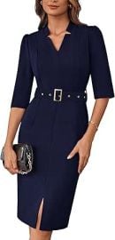 GRACE KARIN Women's Work Dress 3/4 Sleeve V Neck Bodycon Sheath Dress Zipper Up Office Business Dresses with Belt at Amazon