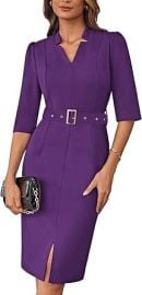 GRACE KARIN Women's Work Dress 3/4 Sleeve V Neck Bodycon Sheath Dress Zipper Up Office Business Dresses with Belt at Amazon