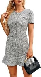 GRACE KARIN Womens Tweed Dress 2024 Fall Short Sleeve Button Bodycon Elegant Work Mini Dress Casual Dresses with Pocket at Womens Clothing store at Amazon