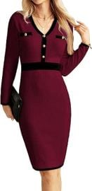 GRACE KARIN Womenx27s Ribbed Knit Bodycon Sweater Dress Button Long Sleeve V Neck Elegant Midi Pullover Dresses at Womens Clothing store at Amazon