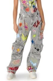 GRAFFITI DETAIL RELAXED LEG CARGO JEANS AKIRA at Akira