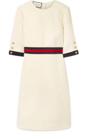 GUCCI - GROSGRAIN-TRIMMED WOOL AND SILK-BLEND CADY MINI DRESS - IVORY at Net A Porter